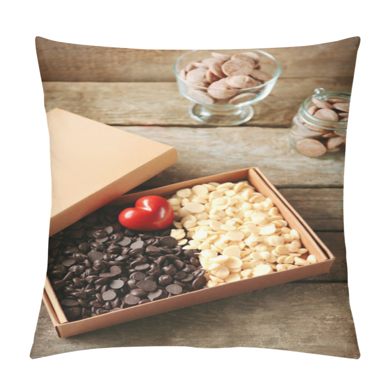 Personality  White Chocolate Morsels In Box On Wooden Background Pillow Covers