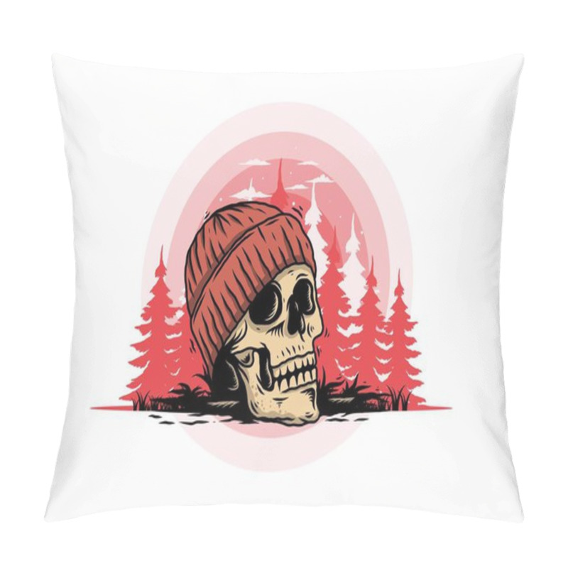 Personality  Illustration Design Of A Skull Head Wearing Beanie Pillow Covers