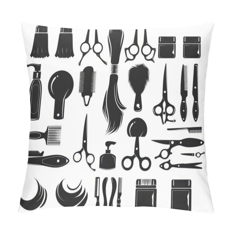 Personality  A Collection Of Professional Hairdressing Tools In A Monochrome Design, Perfect For Stylists And Barbers. Pillow Covers