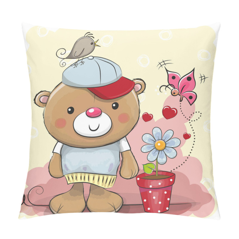 Personality  Cute Cartoon Teddy Bear With Flower Pillow Covers