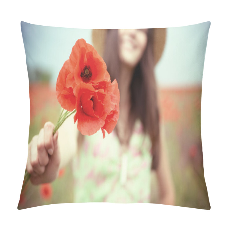 Personality  Woman With Bunch Of Poppy Pillow Covers