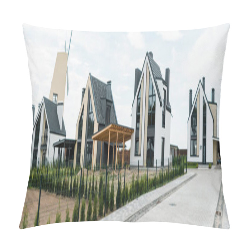 Personality  Panoramic Shot Of Street With New Modern And Luxury Houses  Pillow Covers