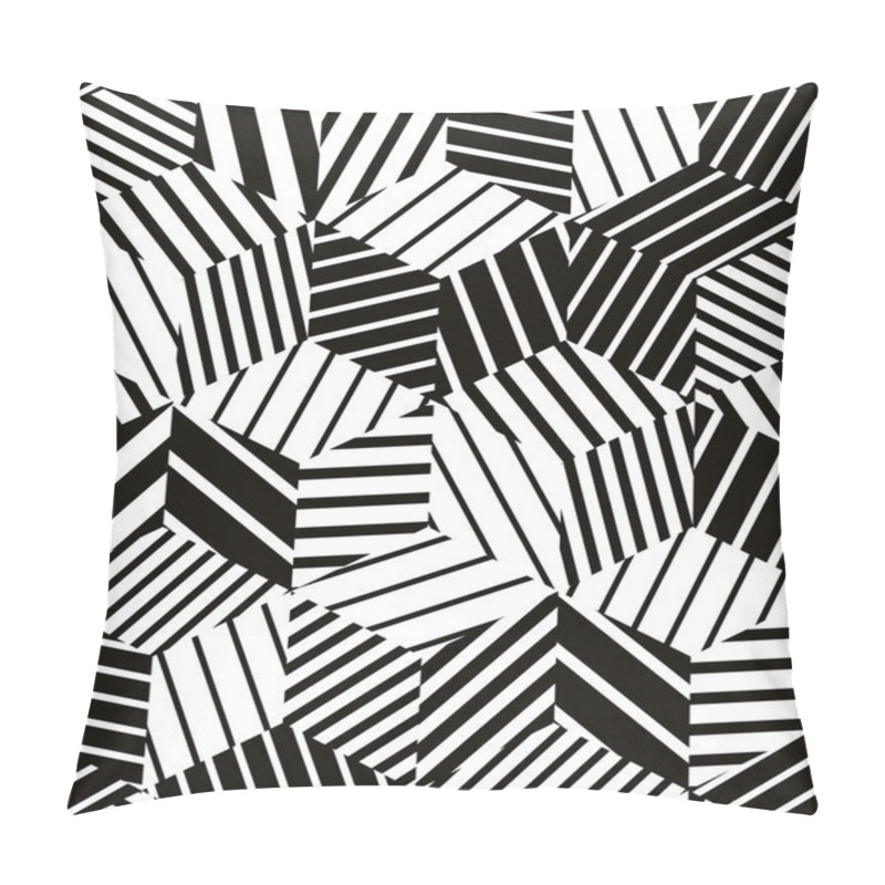 Personality  Lined 3d Cubes Seamless Pattern, Black And White Vector Background. Pillow Covers