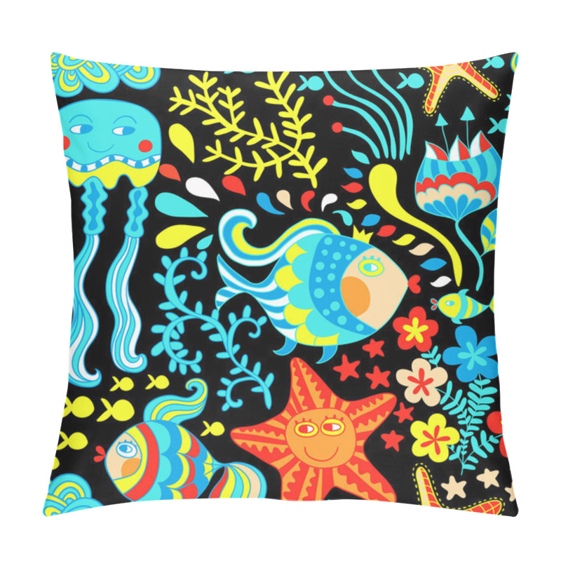 Personality  Cartoon Set With Sea Live, Set. Copy That Square To The Side An Pillow Covers