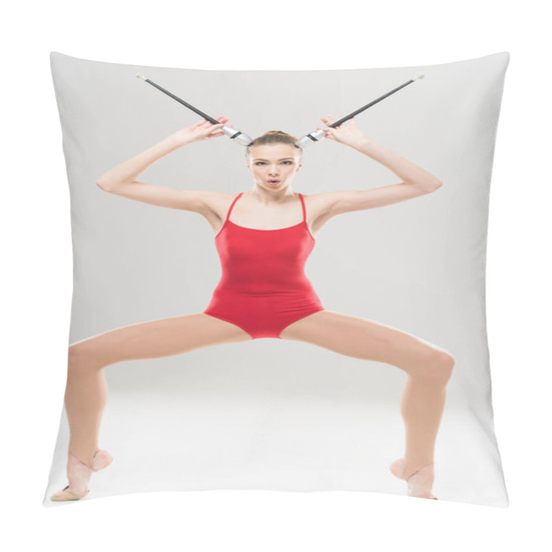 Personality  Woman Rhythmic Gymnast Holding Clubs Pillow Covers