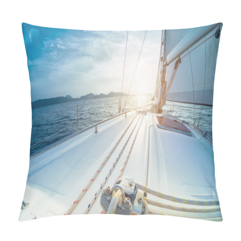 Personality  Yacht Sailing In Open Sea Pillow Covers