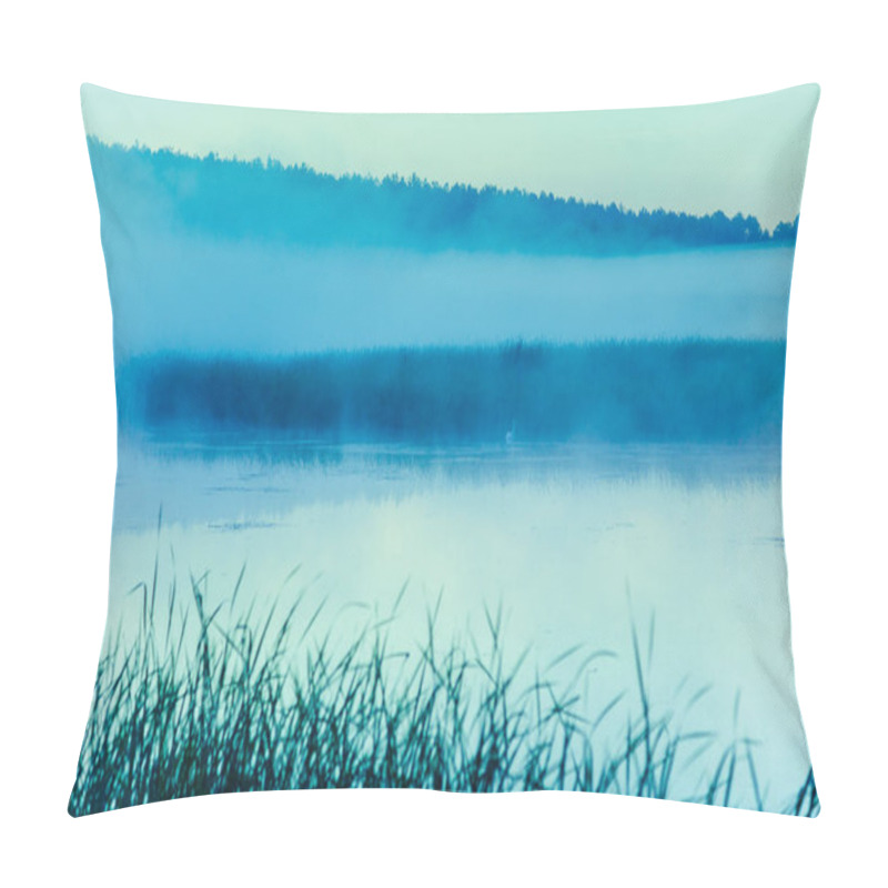 Personality  Magical Sunrise Over The Lake. Misty Morning, Rural Landscape, Wilderness, Mystical Feeling Pillow Covers