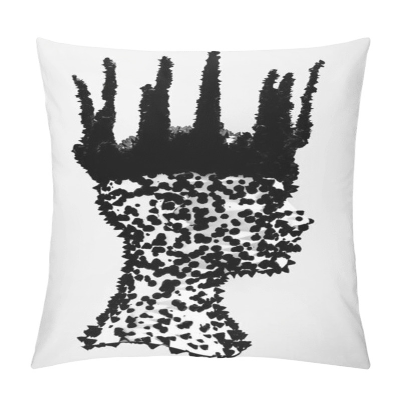 Personality  Artistic Silhouette With A Crown Of Textured Elements In Black And White. Pillow Covers