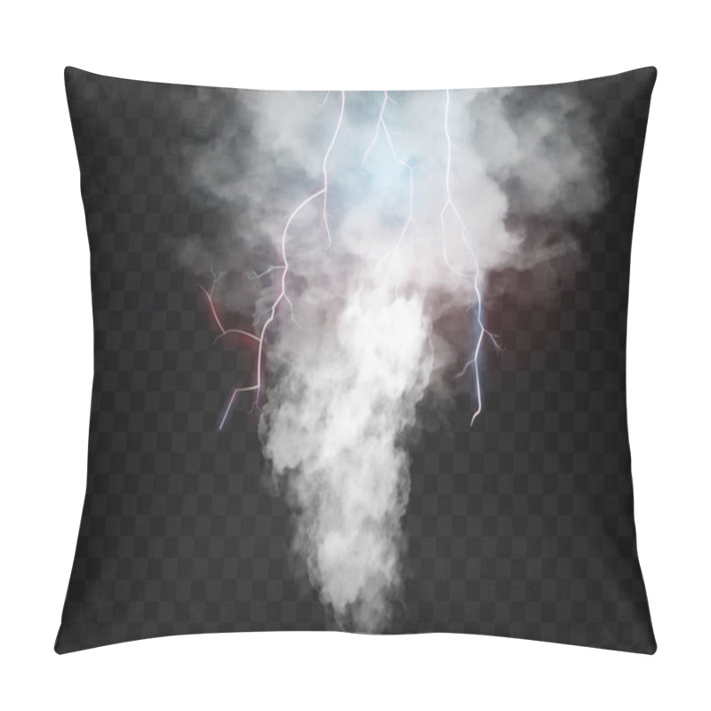 Personality  Realistic Tornado With Lightning, Destructive Hurricane Isolated On Transparent Background. Wind Cyclone, Swirl With Dark Clouds In Sky , Dangerous Natural Disaster. Vector Illustration Pillow Covers