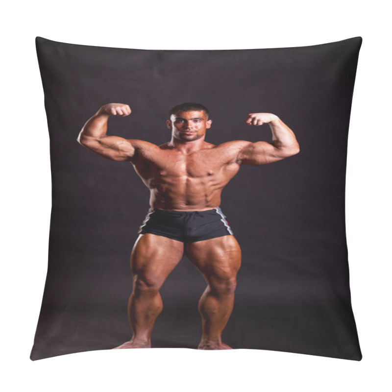 Personality  Young Bodybuilder Posing Pillow Covers