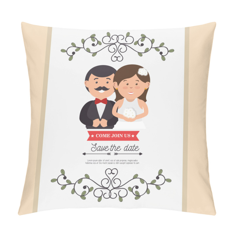 Personality  Cute Cartoon Bride Groom Weddign Card Design Graphic Pillow Covers