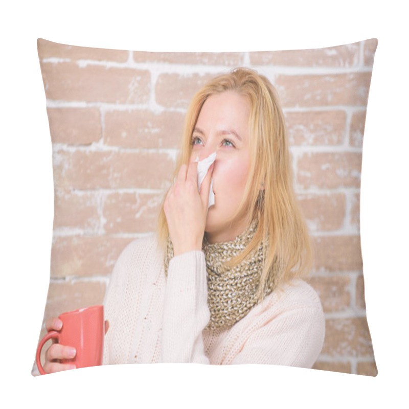 Personality  Runny Nose And Other Symptoms Of Cold. Drinking Plenty Fluid Important For Ensuring Speedy Recovery From Cold. Cold And Flu Remedies. Drink More Liquid Get Rid Of Cold. Girl Hold Tea Mug And Tissue Pillow Covers