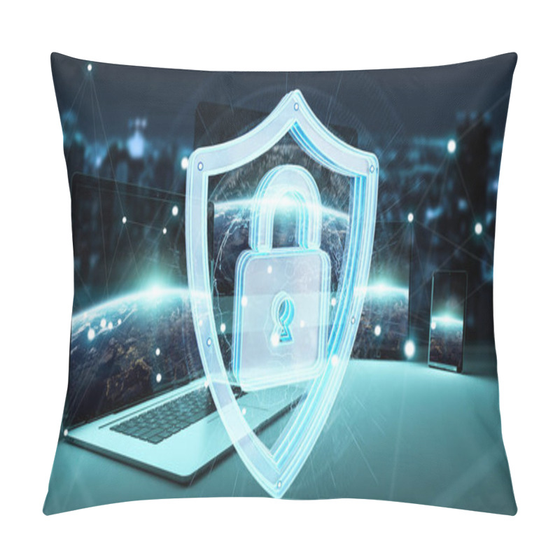 Personality  Antivirus Interface Over Modern Tech Devices 3D Rendering Pillow Covers