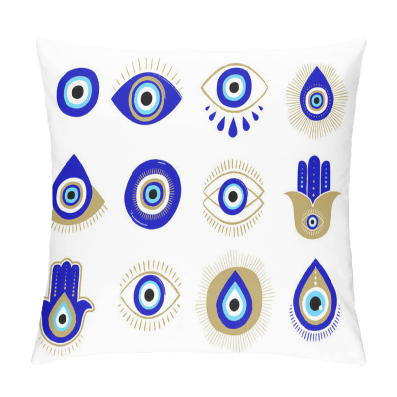 Personality  Evil Eye Or Turkish Eye Symbols And Icons Set. Modern Amulet Design And Home Decor Idea Pillow Covers