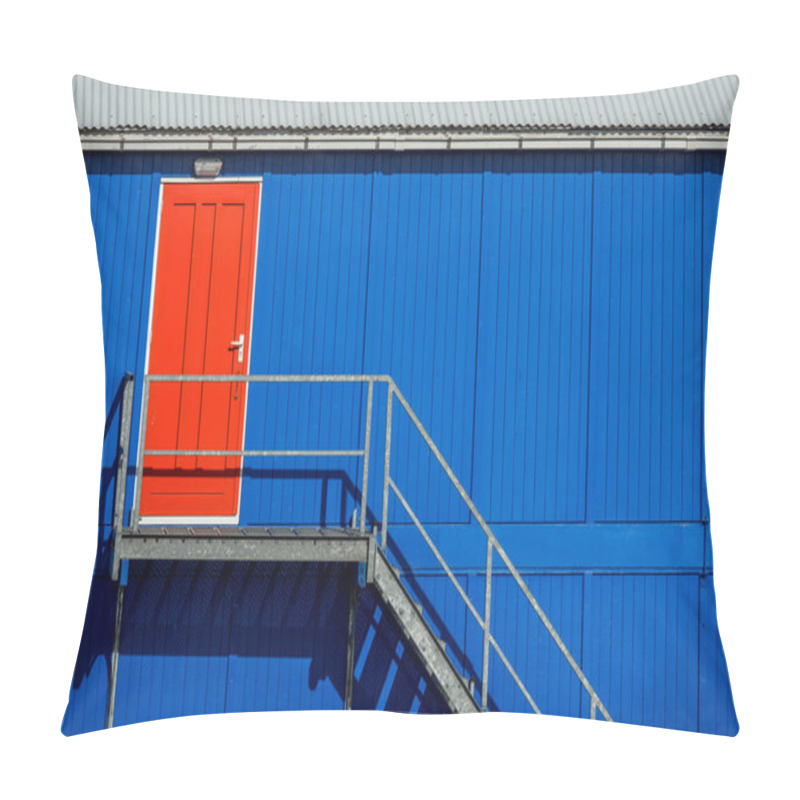 Personality  Red Door In A Blue Facade Of A Wooden Shack Pillow Covers