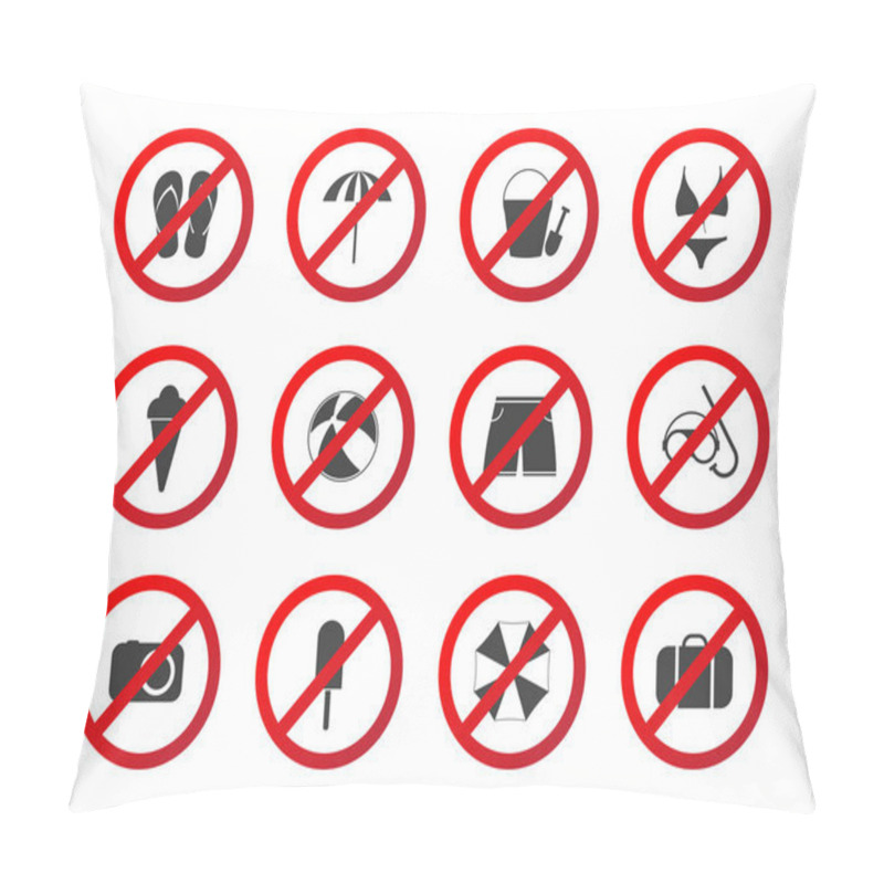 Personality  Set Of Travel Prohibition Icons, Beach Restriction Signs, Icon Set For Your Infographic Pillow Covers