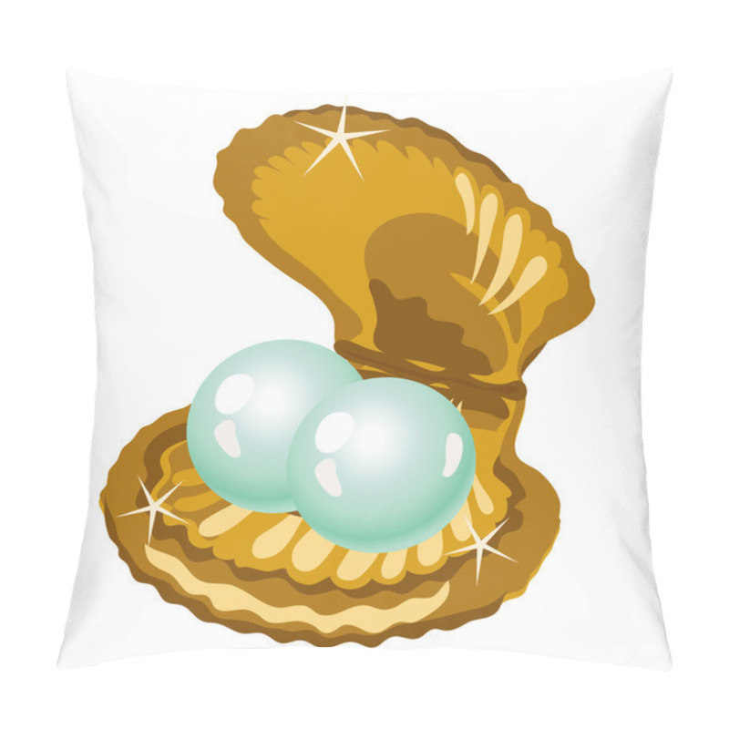 Personality  Two shiny pearls in a gold box of shells pillow covers