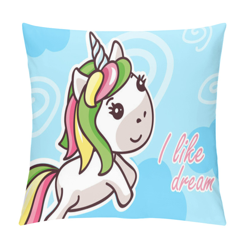 Personality  I Like Dream Kawaii Unicorn Cartoon Flat Banner Pillow Covers