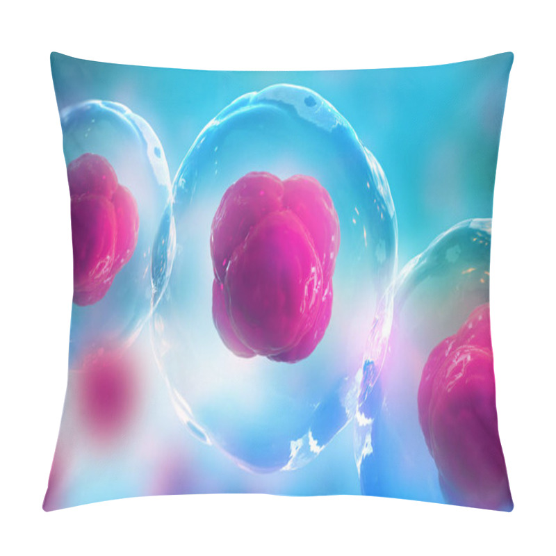 Personality  Human Cells Under A Microscope. Research Of Stem Cells. Cellular Therapy. 3d Illustration On A Light Background Pillow Covers