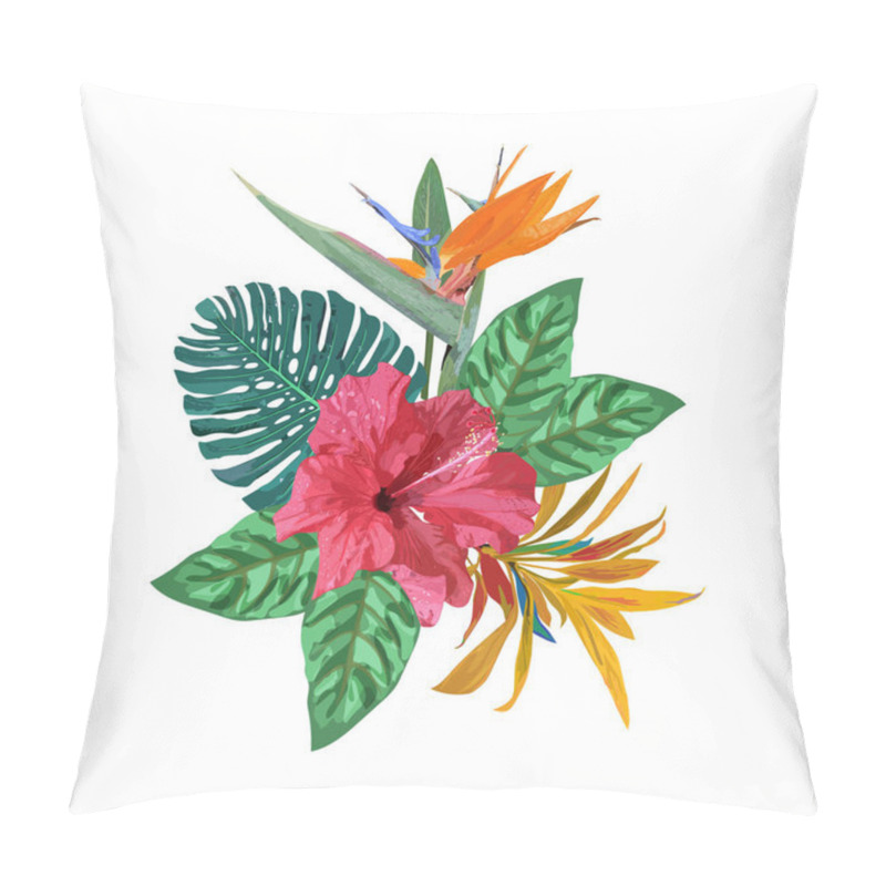 Personality  Bouquet With Tropical Plants. Set With Palm Leaves, Red  Hibiscu Pillow Covers