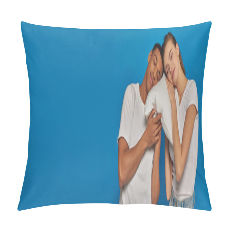 Personality  Interracial Couple Sleeping Together On Pillow, African American Man And Caucasian Woman, Banner Pillow Covers