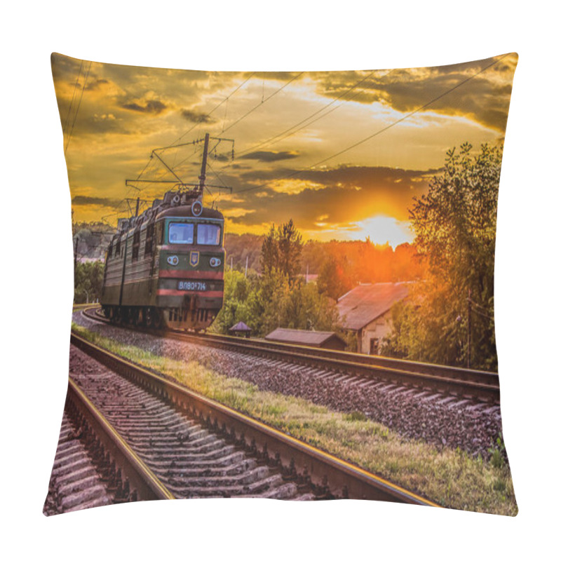 Personality  Moving Train On Sunset Background Pillow Covers