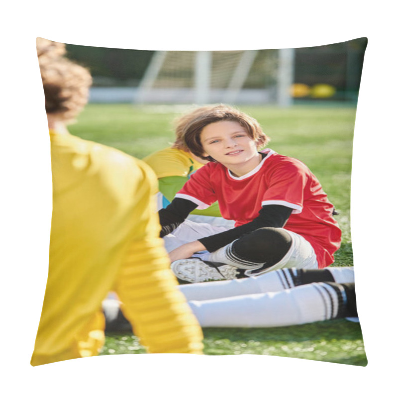 Personality  A Young Boy Sits On The Ground Next To A Soccer Ball, Lost In Thought As He Contemplates His Next Move In The Game. Pillow Covers