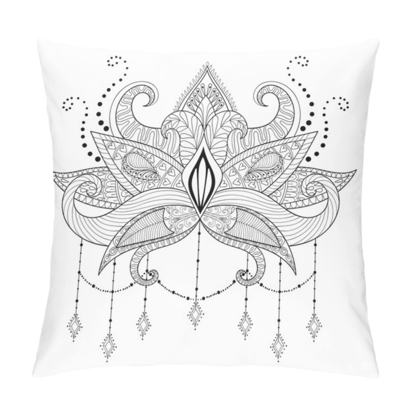 Personality  Boho Doodle Lotus Flower, Blackwork Tattoo Design, Indian Paisle Pillow Covers