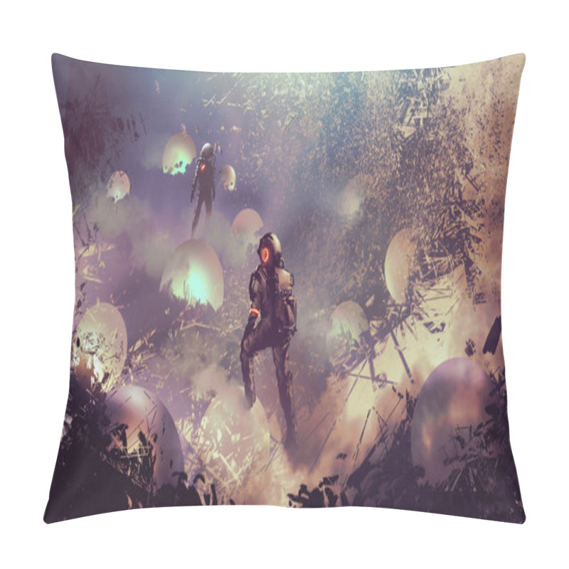 Personality  Astronauts Found Mysterious Glowing Balls, Digital Art Style, Illustration Painting Pillow Covers