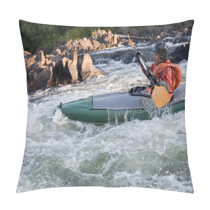 Personality  Kayaker In Whitewater Pillow Covers