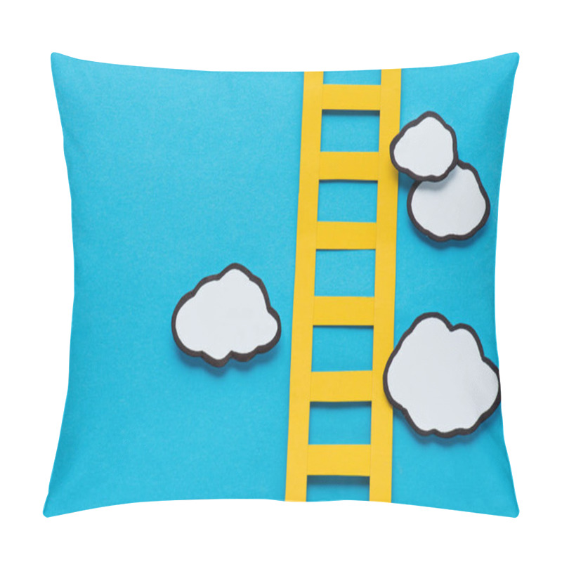 Personality  Top View Of Paper Ladder With Clouds On Blue Background, Setting Goals Concept Pillow Covers