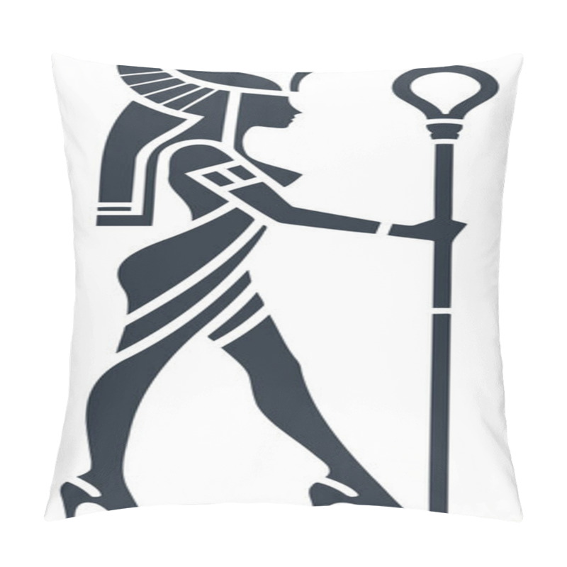 Personality  Ancient Egyptian Goddess Silhouette With Staff In Vector Art Style Pillow Covers