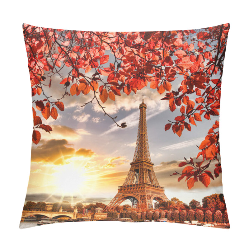 Personality  Eiffel Tower With Autumn Leaves In Paris, France Pillow Covers