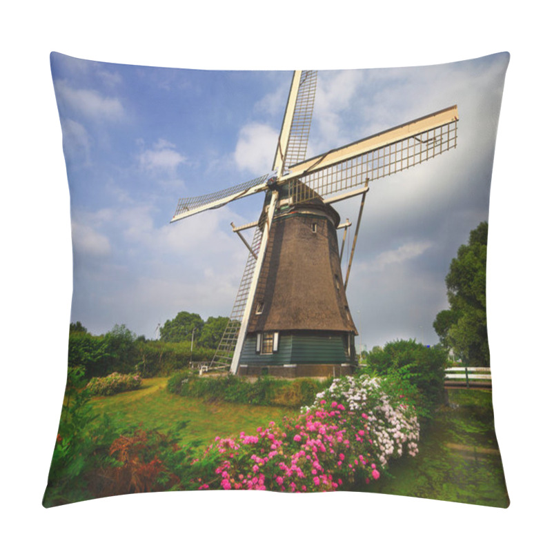 Personality  A Windmill In The Outskirts Of The Amsterdam In Holland. Pillow Covers