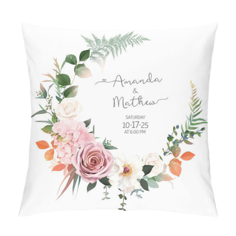 Personality  Blush Pink Roses, Hydrangea, Ivory Peony Vector Design Invitation Frame Pillow Covers