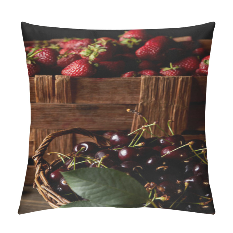 Personality  Fresh Ripe Cherries And Strawberries In Basket And Box Pillow Covers