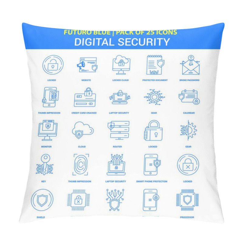 Personality  Digital Security Icons - Futuro Blue 25 Icon Pack Pillow Covers