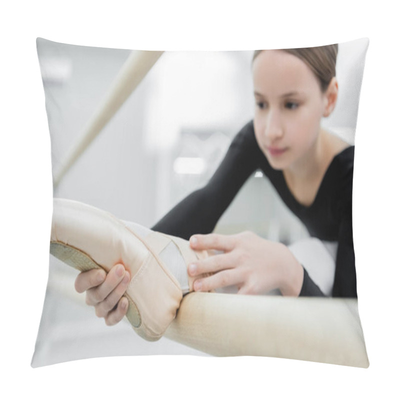 Personality  Blurred Girl Stretching Leg While Training In Ballet School Pillow Covers