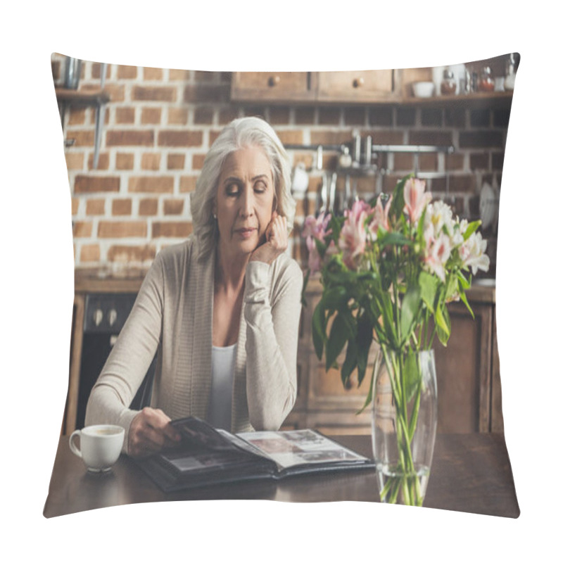 Personality   Woman Looking At Photo Album Pillow Covers