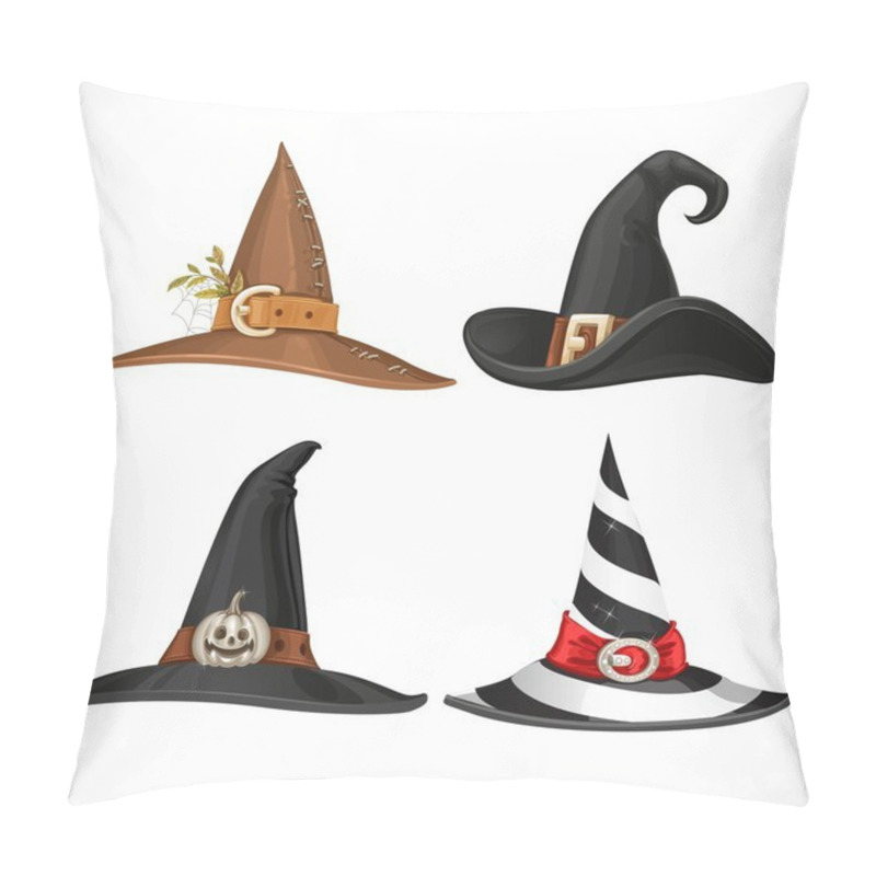 Personality  Witch Hat With Straps And Buckles Isolated On White Background Pillow Covers