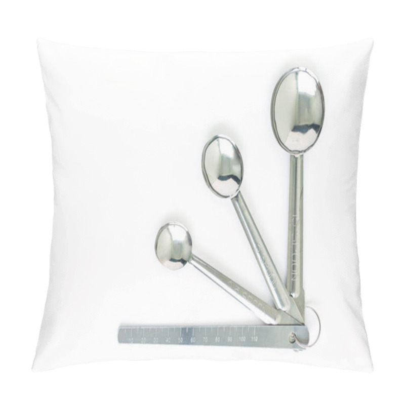 Personality  Measuring Spoons Chrome On White Background Pillow Covers