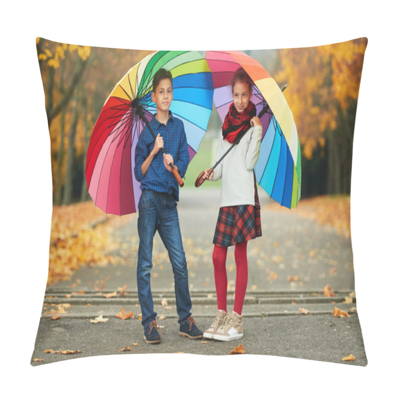 Personality  Boy And Girl In Autumn Park Pillow Covers