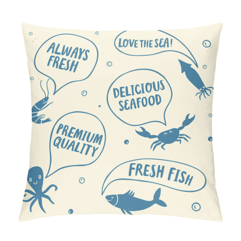 Personality  Seafood Cartoon Poster With Speech Bubble Pillow Covers