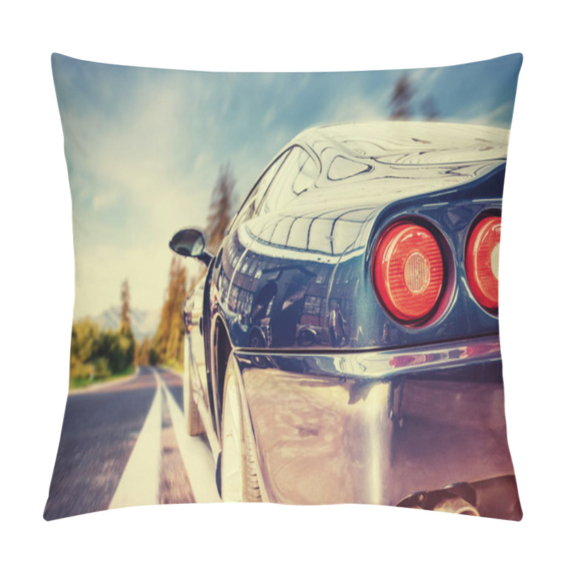 Personality  Fantastic Asphalt Road In The Mountains. Classic Car. Pillow Covers