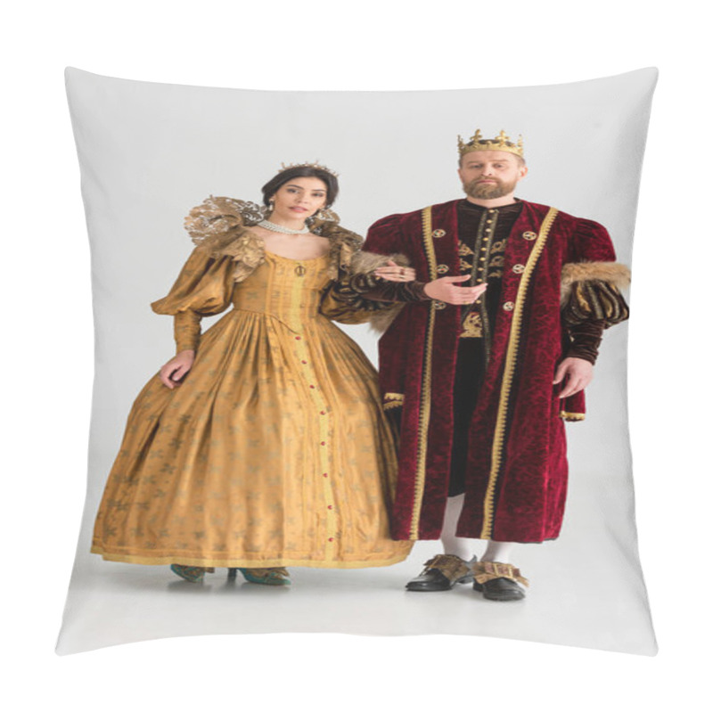 Personality  Queen And King With Crowns Holding Hands On Grey Background  Pillow Covers