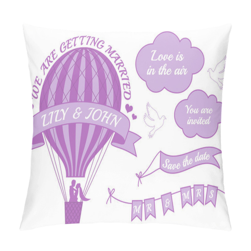 Personality  Hot Air Balloon Wedding Invitation, Vector Pillow Covers