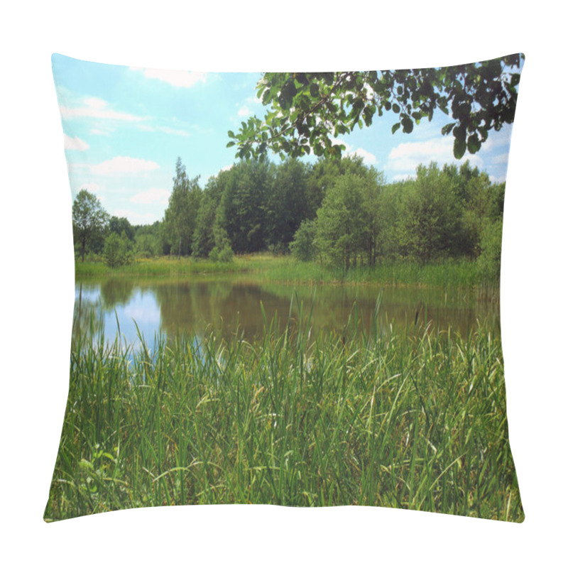 Personality  Fishing Pond With Reeds In The Foreground Pillow Covers