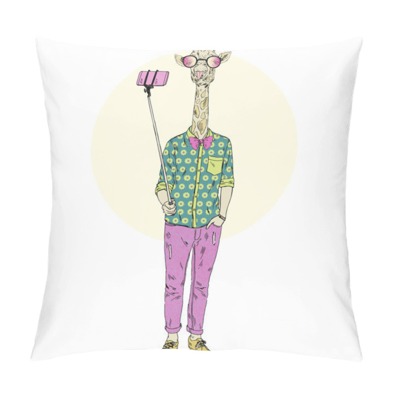 Personality  Giraffe Hipster Making Selfie Pillow Covers