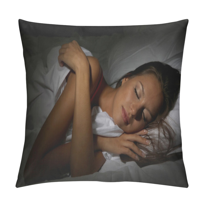 Personality  Young Beautiful Woman Sleeping In Bed In Dark Bedroom Pillow Covers