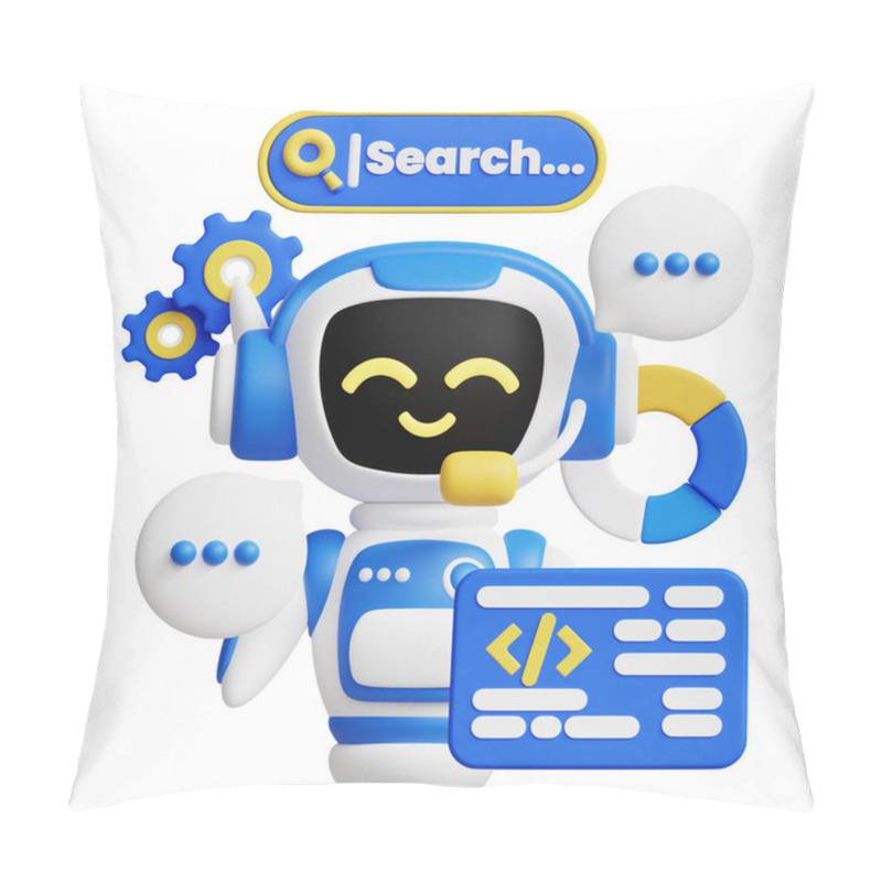 Personality  AI Marketing Strategy 3D Icon Graphics Illustration. Ideal For Business, Technology, Company, Websites, Apps, Education, Marketing And Promotion. Pillow Covers